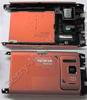 Akkufachdeckel orange Nokia N8 original Rückenschale, Back Cover incl. Kamerascheibe Kameralinse, Freisprechlautsprecher, Lautstärketaste und Lautstärkeschalter, Kamerataste, Verriegelungstaste Tastensperre, Simkartenabdeckung, Speicherkartenabdeckung, Unterschale, Gehäuseträger
