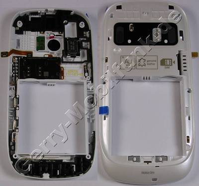 B-Cover weiss, Unterschale Nokia C7-00s Oro original white Gehäuseträger mit Kamerascheibe, Blitz LED Simkartenleser, Freisprechlautsprecher, Antenne, Seitentaste für Ein/Aus ( Powerkey ) Lautstärketasten, Kamerataste, USB-Abdeckung, Sperrknopf