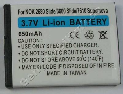 Akku Nokia 7610 Supernova LiIon 650mAh 3,7Volt 4,7mm ca. 17g (entspricht BL-4S) Akku vom Markenhersteller mit 12 Monaten Garantie, nicht original Nokia