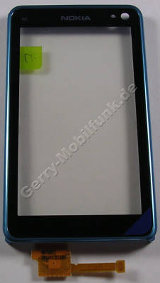 Displayscheibe blau Nokia N8 original Touchpanel, Touchscreen, Bedienfeld green, Oberschale, Cover blue