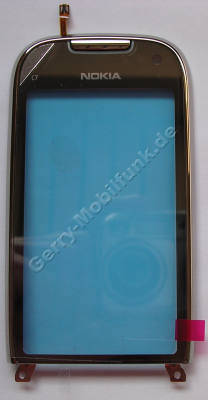 Displayscheibe frosty metall Touchpanel Nokia C7-00 original Bedienfeld, aktives Fenster, Touchscreen, silber