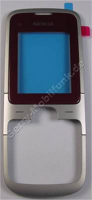 Oberschale rot silber Nokia C1-01 original A-Cover silver red incl. Displayscheibe