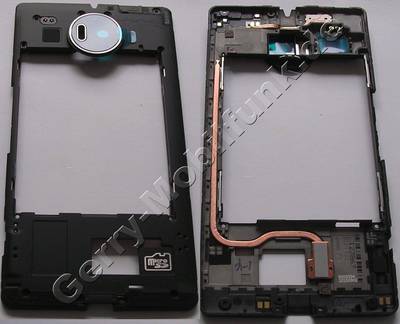 Unterschale, Gehuserahmen schwarz Microsoft Lumia 950 XL original C-Cover mit Kamerascheibe, Antennenkonnektoren, Antenne, CARE ENGINE COVER ASSEMBLY