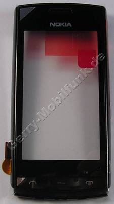 Oberschale mit Displayscheibe, Touchpanel schwarz Nokia 500 original A-Cover black mit Touchscreen, Displayglas
