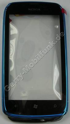 Oberschale cyan, Touchpanel Nokia Lumia 610 original A-Cover mit Displayscheibe, Digitizer, blau