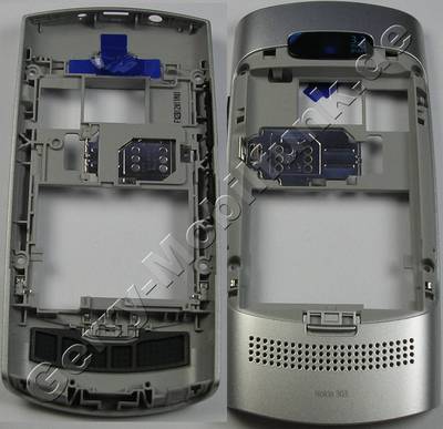 Unterschale, Gehusetrger silber Nokia Asha 303 original B-Cover silver mit Simkartenhalter, Kamerascheibe, Akkufach-Verschlu