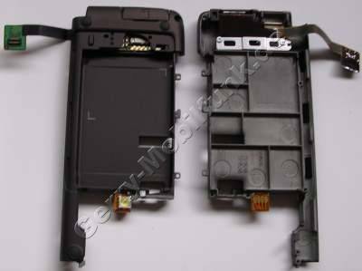 Unterschale mocca Nokia E90 mit Blitz LED, Simkartenleser, Speicherkartenleser, Abdeckung Speicherkarte, Flexkabel Kartenleser, Belichtungs LED, Akkuaufnahmefach, original Backcover Gehäuseträger, Gehäuserahmen