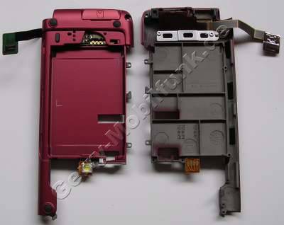 Unterschale rot Nokia E90 mit Blitz LED, Simkartenleser, Speicherkartenleser, Abdeckung Speicherkarte, Flexkabel Kartenleser, Akkuaufnahmefach, original Backcover Gehusetrger, Gehuserahmen