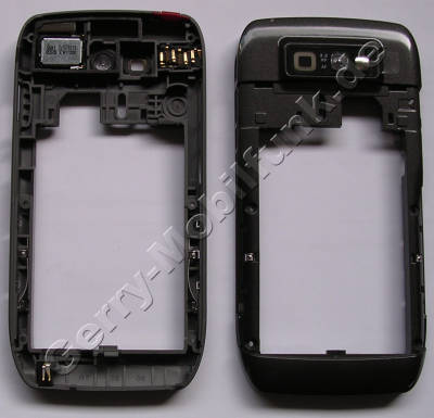 Unterschale grau Nokia E71 original B-Cover, Mittelrahmen, Mittelcover incl. Konnektor Headset, Ladekonnektor, Ladeanschlu�, Kamerascheibe, Kameralinse, Freisprechlautsprecher, Einschalttaste, Verriegelung Akkufachdeckel