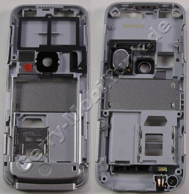 Unterschale silber original Nokia 6120 Classic C-Cover Gehäuserahmen incl. Simkartenhalten, IHF-Lautsprecher ( Freisprechlautsprecher, Buzzer) Mikrofon, Ladebuchse, Kameraglas, Kamerascheibe, Ein / Aus -Tastenmatte für weisse und pinke Geräte