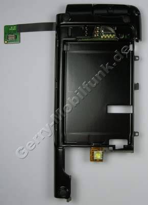 Unterschale schwarz Nokia E90 black mit Blitz LED, Simkartenleser, Speicherkartenleser, Abdeckung Speicherkarte, Flexkabel Kartenleser, Akkuaufnahmefach, original Backcover Gehäuseträger, Gehäuserahmen