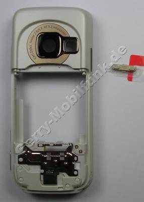 Unterschale wei� spezial Edition Nokia N73 B-Cover Geh�userahmen incl. Seitentasten white, Simkartenhalter, Ladebuchse, Mikrofon, Kamerascheibe, Freisprechlautsprecher (Buzzer)