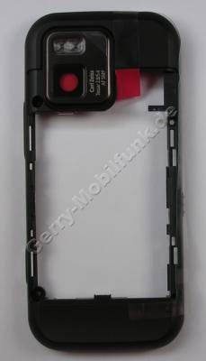 Unterschale schwarz Nokia N97 Mini Back-Cover, Gehuserahmen black mit Kamerascheibe, Kameralinse, Schiebetaste der Tastensperre, Einschalttaste