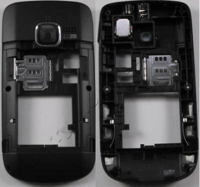 Unterschale schwarz Nokia C3-00 original D-Cover black Geh�userahmen mit Kamerascheibe, Simkartenhalter, Kameralinse, Backcover, USB-Abdeckung, Speicherkartenabdeckung, Freisprechlautsprecher, Ladebuchse, Headsetbuchse, Akku-Verriegelung