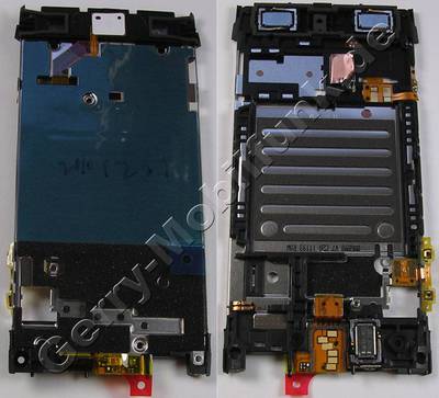 Geh�userahmen, Displaytr�ger Nokia X7-00 original Main-Cover incl. Schalter f�r Men�taste, beide Freisprechlautsprecher ( Buzzer ), normaler Lautsprecher, Flexkabel mit Seitenschaltern, Flexkabel vom Headset Konnektor, Ein/Aus Schalter, Lautst�rke Schalter
