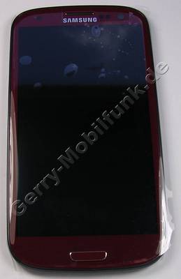 Display rot Displaymodul Samsung i9300 Galaxy S3 Displayscheibe, Touchpanel red, incl. Oberschale und Displayrahmen, Displayglas