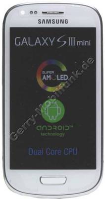 Display weiss, Displaymodul Samsung i8190 Galaxy S3 Mini Displayscheibe, Touchpanel white, incl. Oberschale und Displayrahmen, Displayglas white
